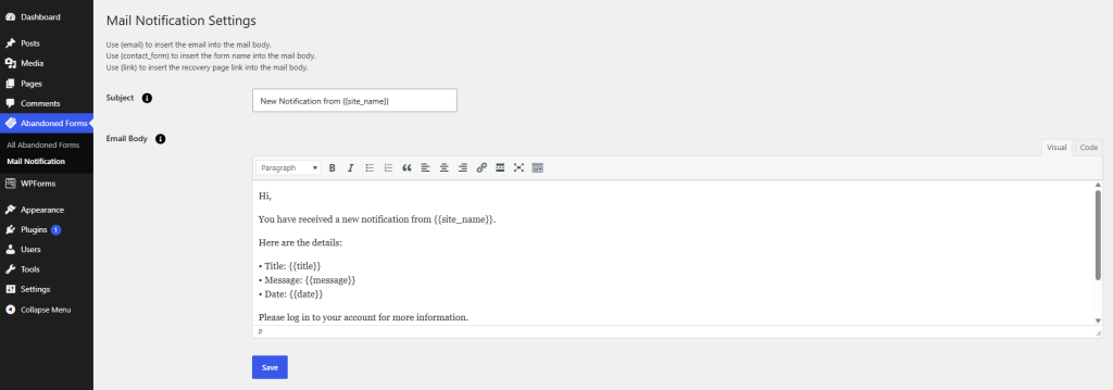 Partial Form Recovery for WPForms screenshot 3
