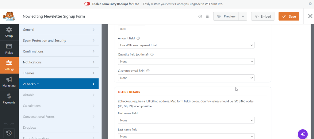 Thenameda Form Payments with 2Checkout for WPForms screenshot 5