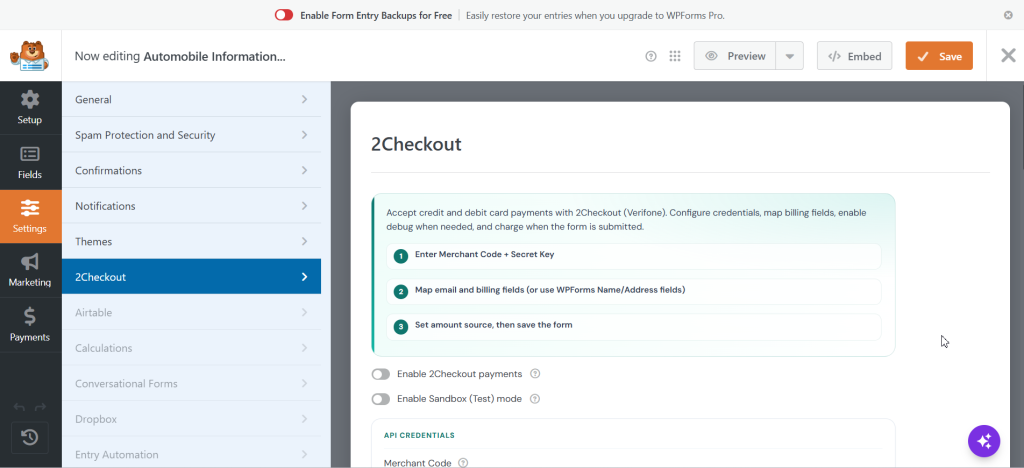 Thenameda Form Payments with 2Checkout for WPForms Pro screenshot 19