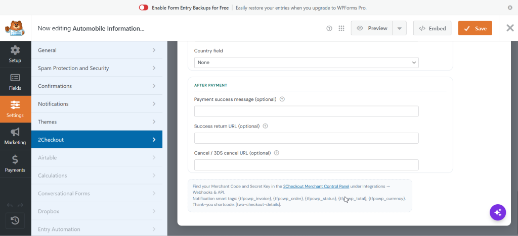 Thenameda Form Payments with 2Checkout for WPForms Pro screenshot 15
