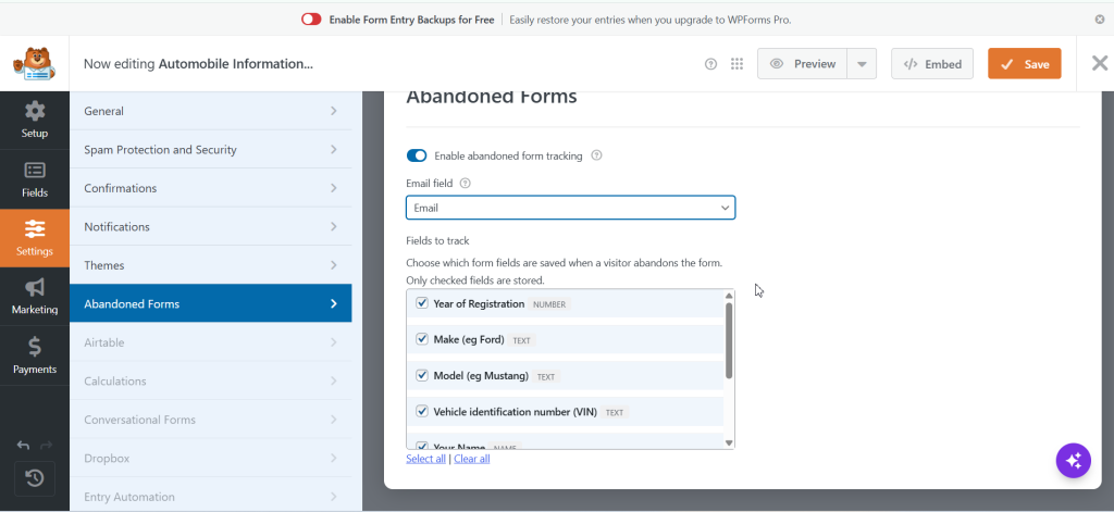 Partial Form Recovery Addon for WPForms screenshot 1