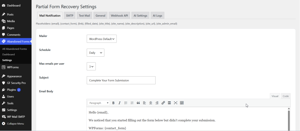 Partial Form Recovery Addon for WPForms screenshot 5