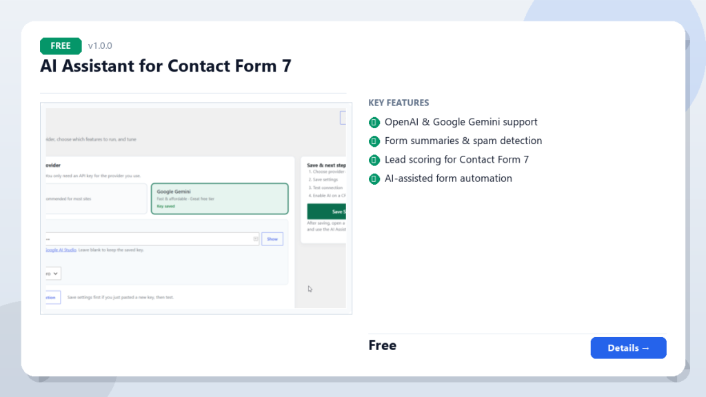 AI Assistant for Contact Form 7 screenshot 1