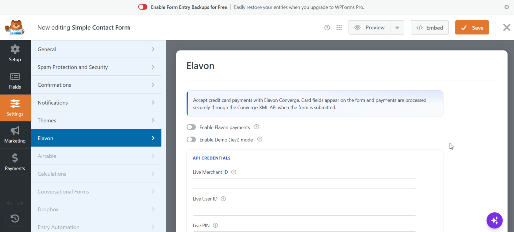 Payments with Elavon for WPForms screenshot 5