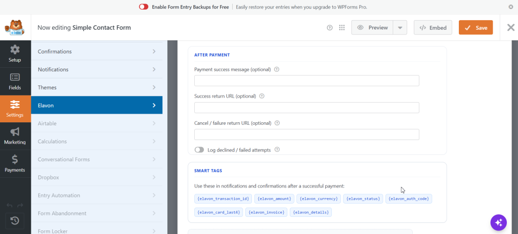Payments with Elavon for WPForms screenshot 3