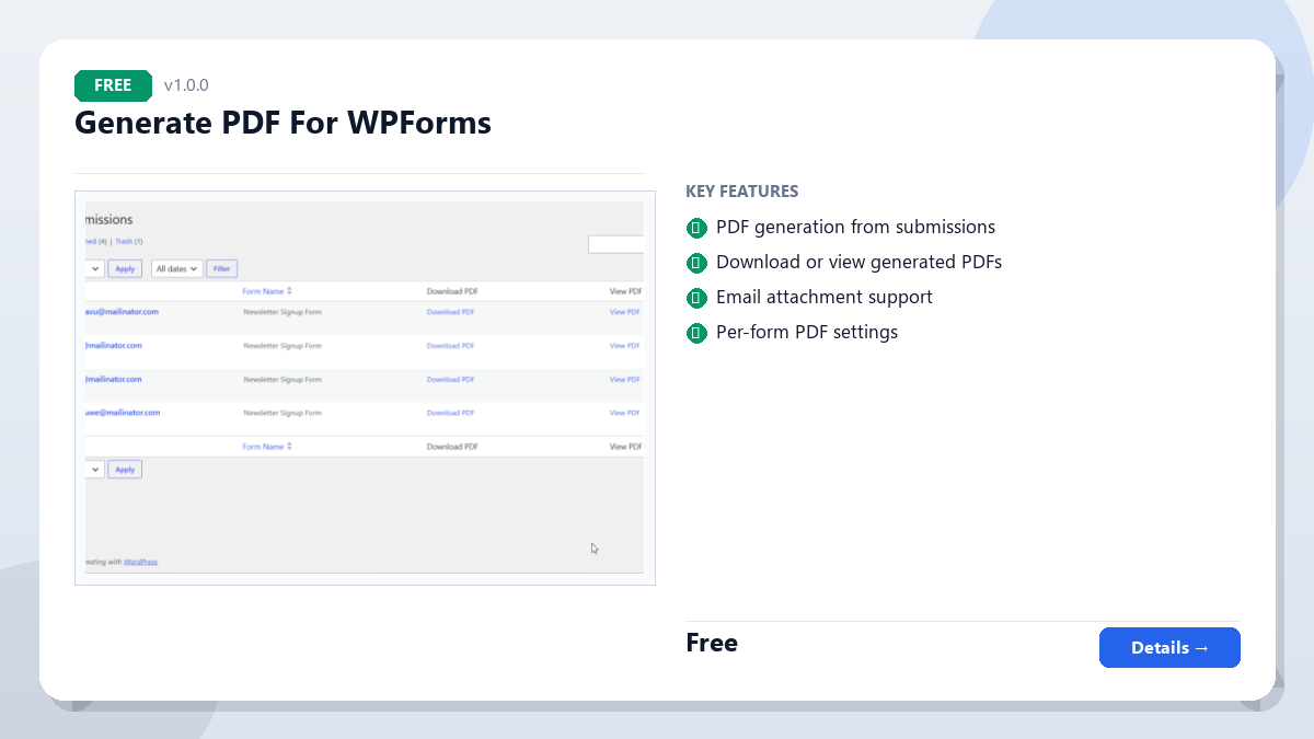 Generate PDF For WPForms