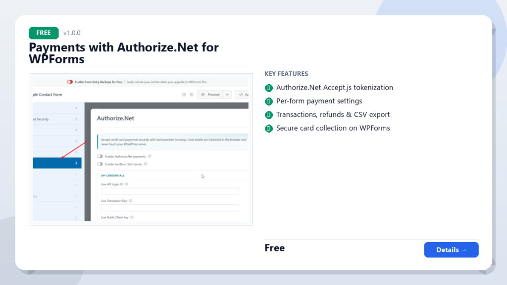Payments with Authorize.Net for WPForms screenshot 1
