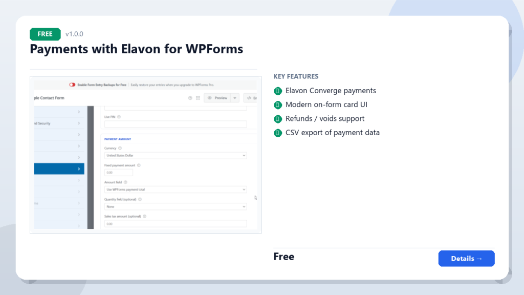 Payments with Elavon for WPForms screenshot 1
