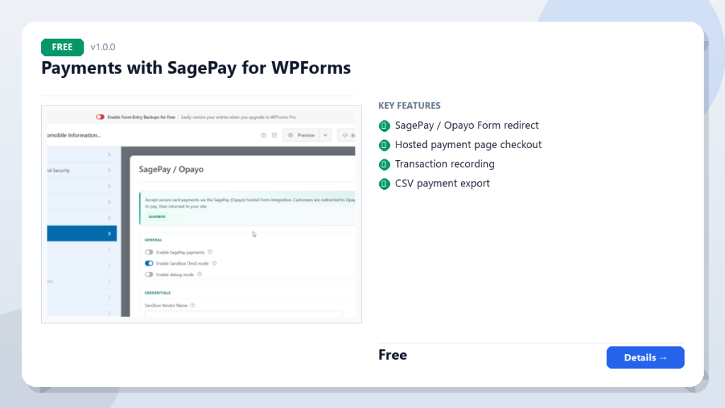 Payments with SagePay for WPForms screenshot 1