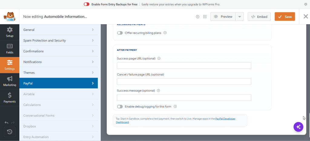 Thenameda Form Payments with PayPal for WPForms Pro screenshot 14