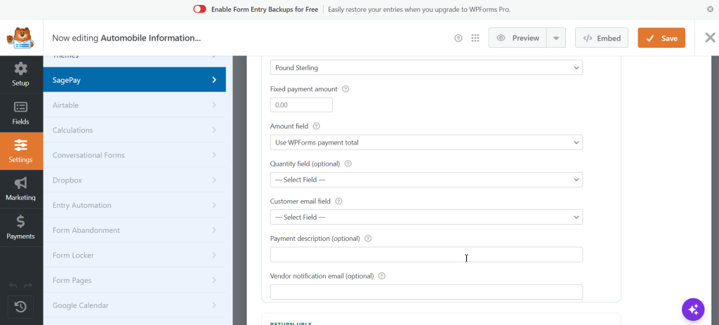 Payments with SagePay for WPForms screenshot 6