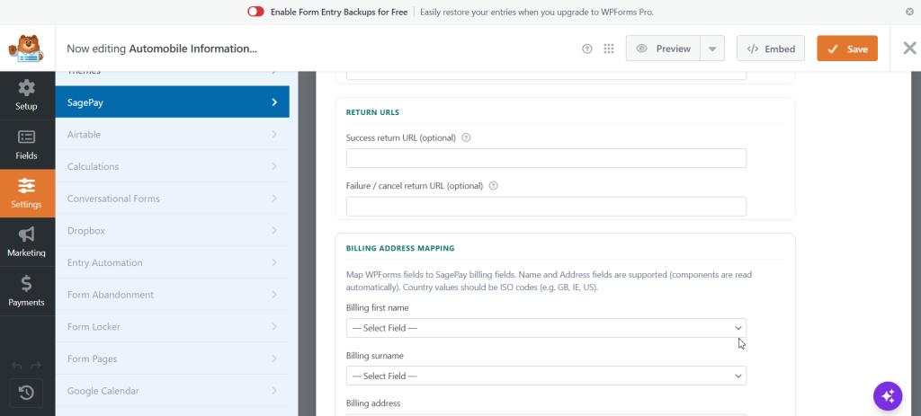 Payments with SagePay for WPForms screenshot 5