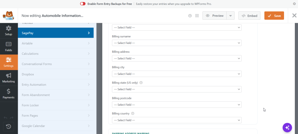 Payments with SagePay for WPForms screenshot 4