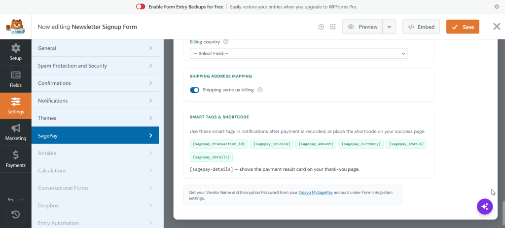 Thenameda Form Payments with SagePay for WPForms Pro screenshot 15
