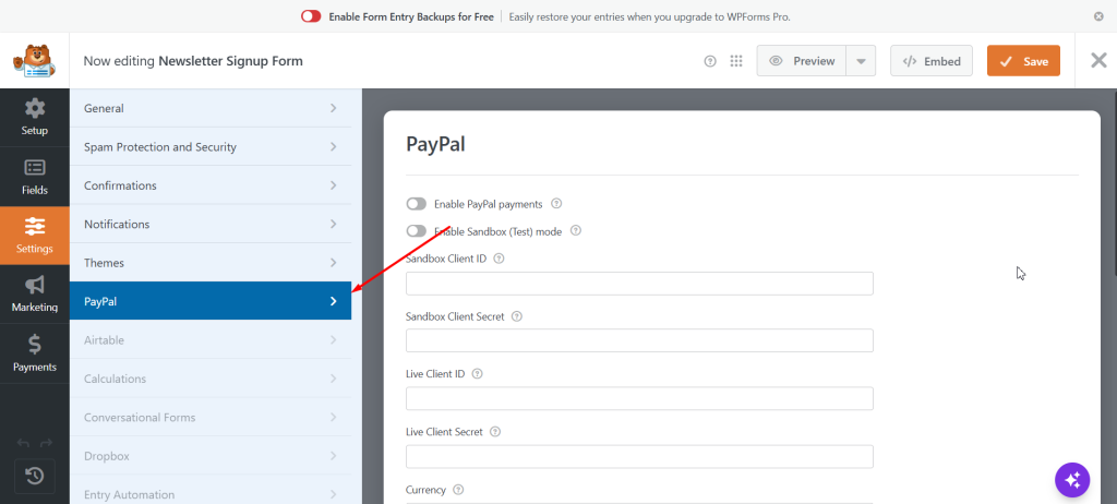 Thenameda Form Payments with PayPal for WPForms screenshot 2