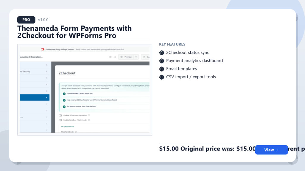 Thenameda Form Payments with 2Checkout for WPForms Pro screenshot 1