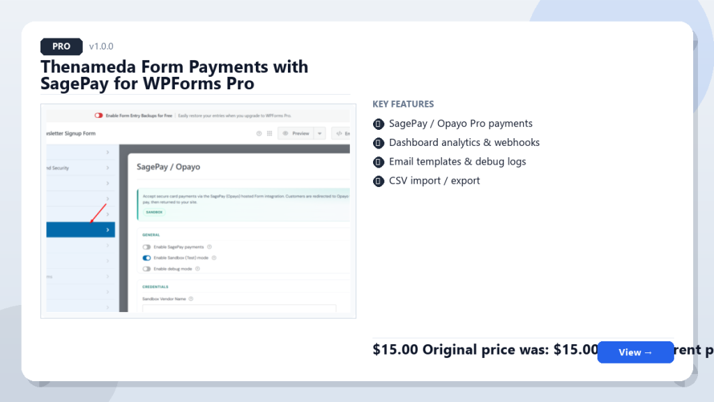 Thenameda Form Payments with SagePay for WPForms Pro screenshot 1