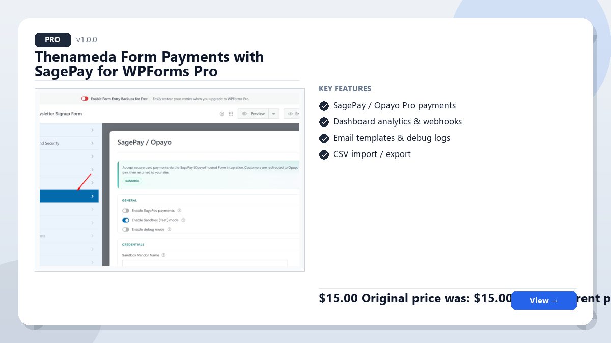 Thenameda Form Payments with SagePay for WPForms Pro