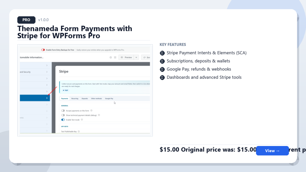 Thenameda Form Payments with Stripe for WPForms Pro screenshot 1