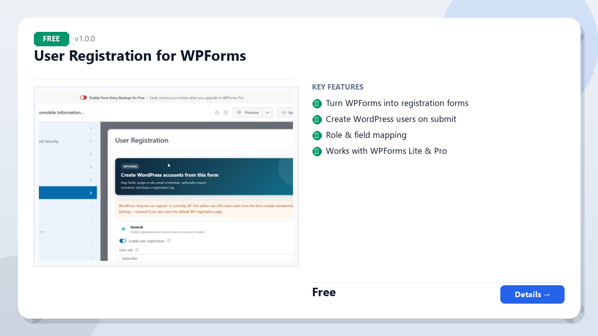 User Registration for WPForms