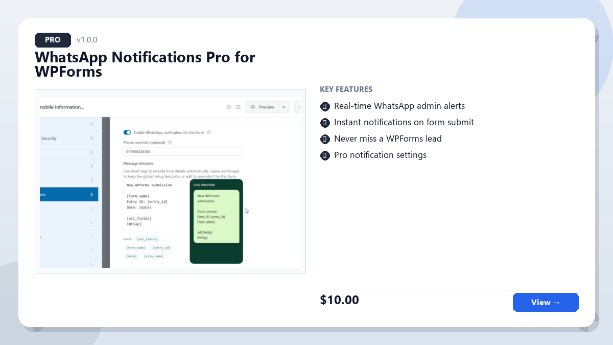 WhatsApp Notifications Pro for WPForms