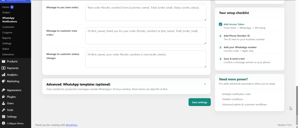 WhatsApp Notifications for WooCommerce screenshot 2