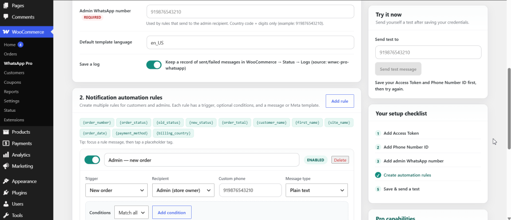 WhatsApp Notifications Pro for WooCommerce screenshot 3